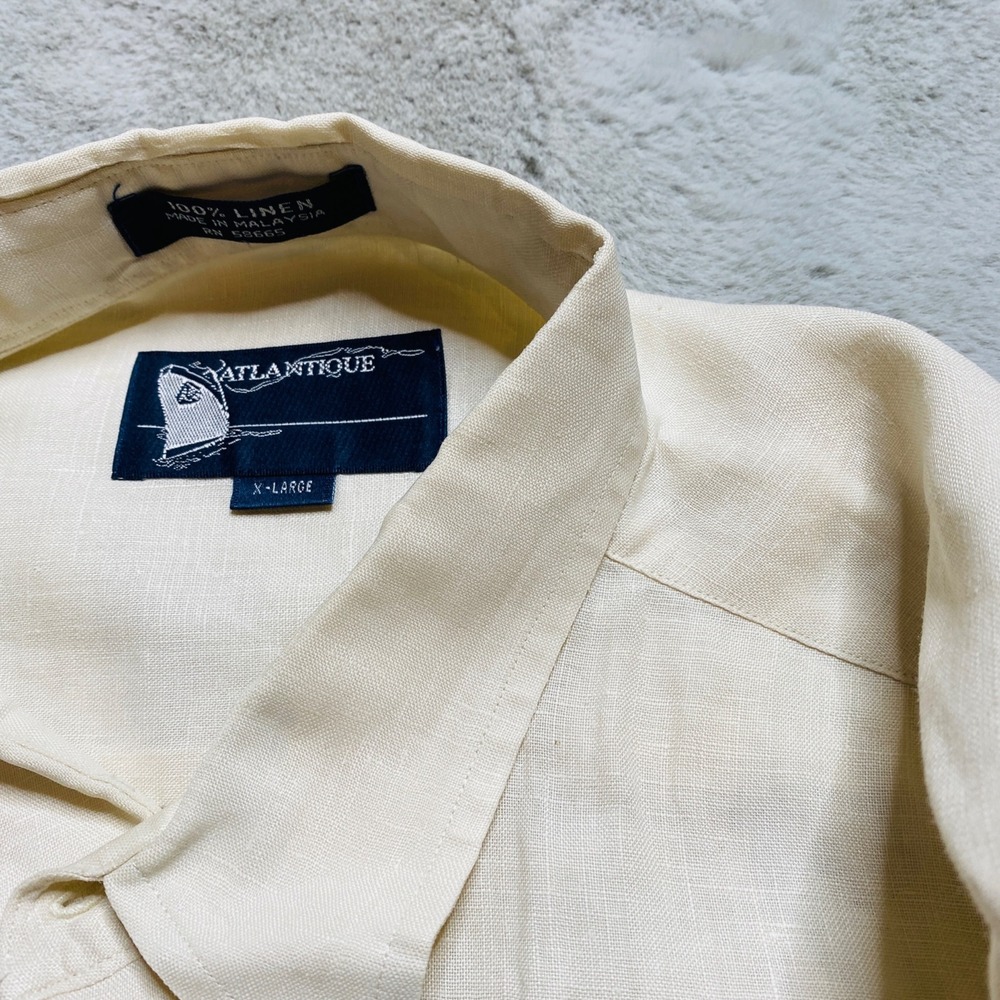Atlantique Shirt Mens XL Linen Button Up Long Sleeve Pocket Coastal Ivory - Picture 5 of 9